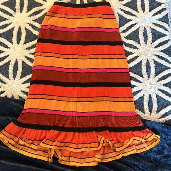 NWT J. Crew Pleated Tea Length Ruffle Bright Preppy Striped Skirt - Picture 1 of 13